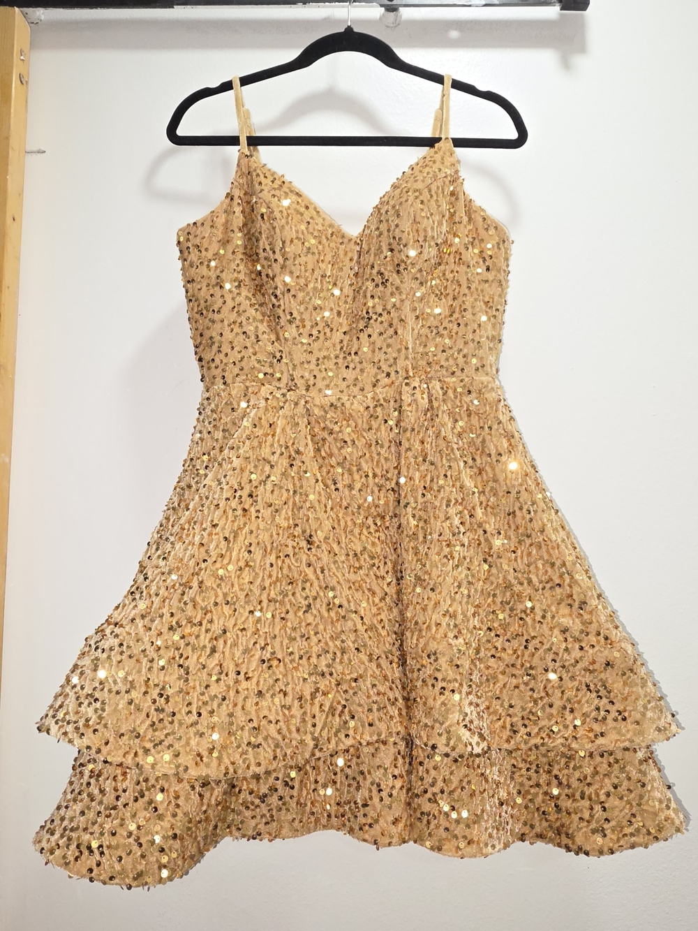 Gold Sequin A-Line Spaghetti Strap Dress